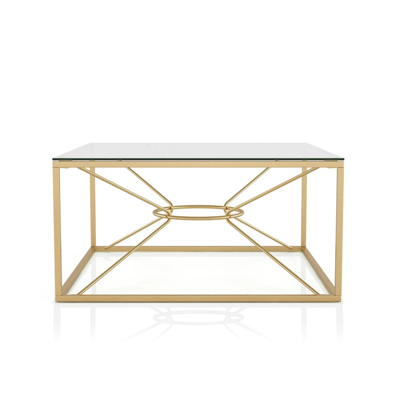 Table basse en acier et verre de 35 pouces, revêtement or glamour