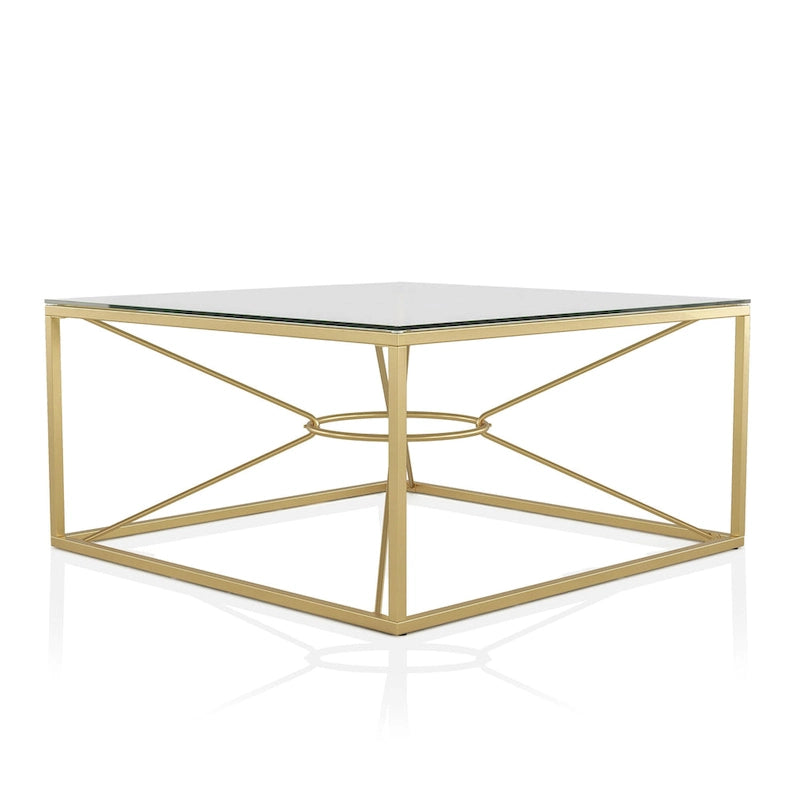 Table basse en acier et verre de 35 pouces, revêtement or glamour