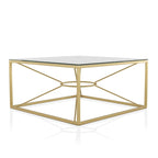 Table basse en acier et verre de 35 pouces, revêtement or glamour