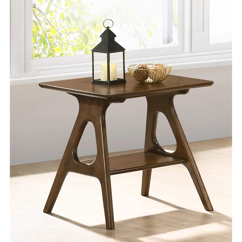 Table d'appoint en bois Mid-Century Modern avec étagère