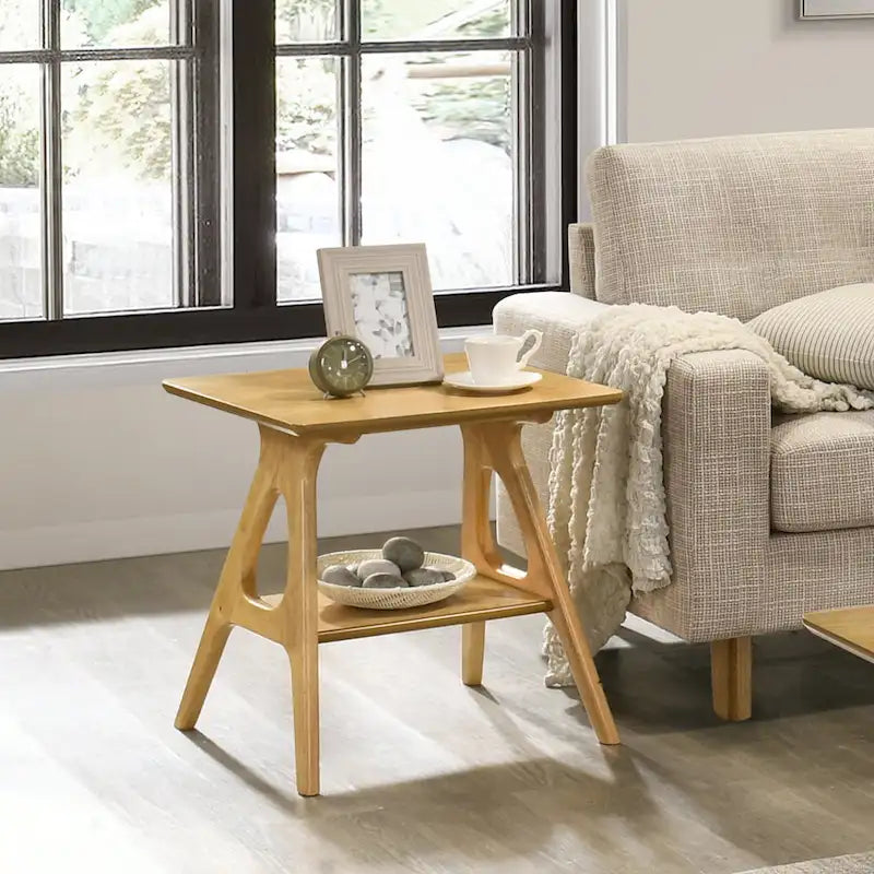  Arona Mid-Century Modern Wood End Table with Shelf