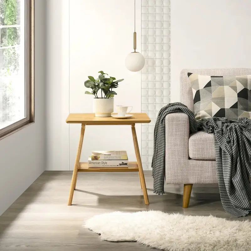 Table d'appoint en bois Mid-Century Modern avec étagère