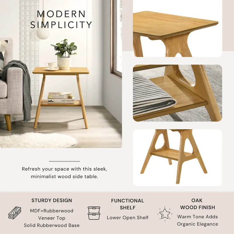 Table d'appoint en bois Mid-Century Modern avec étagère
