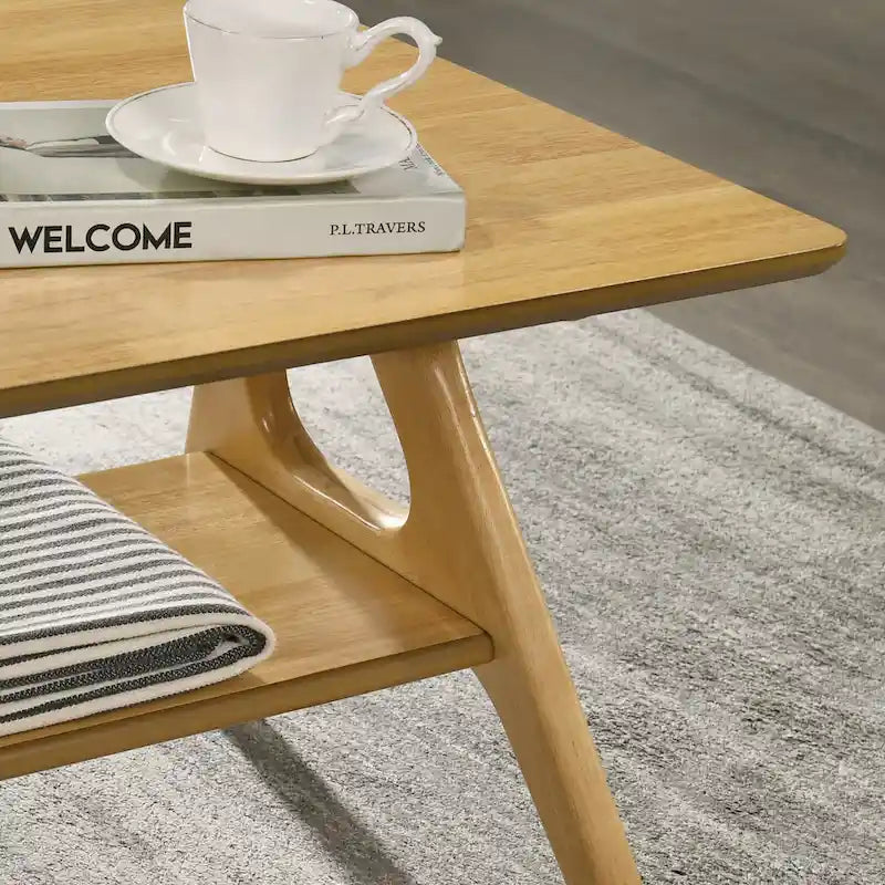 Table d'appoint en bois Mid-Century Modern avec étagère