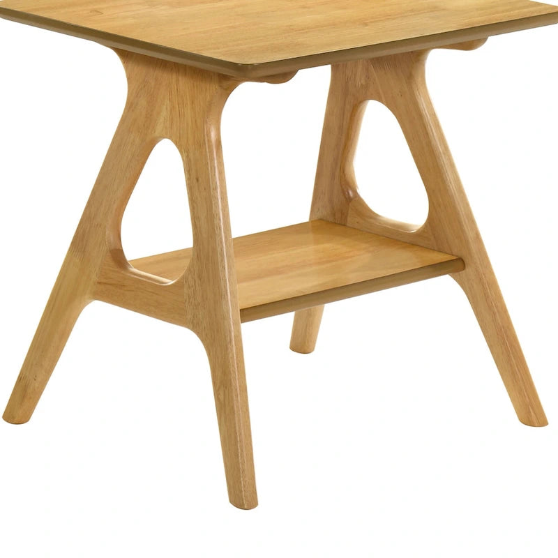 Table d'appoint en bois Mid-Century Modern avec étagère