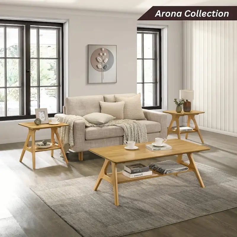 Table d'appoint en bois Mid-Century Modern avec étagère