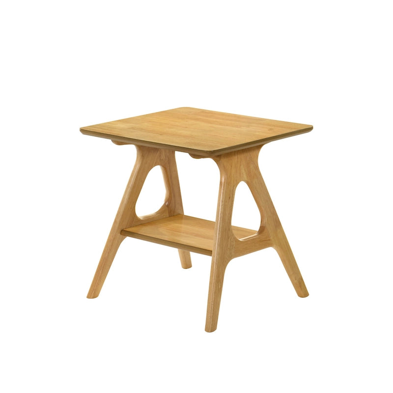 Table d'appoint en bois Mid-Century Modern avec étagère