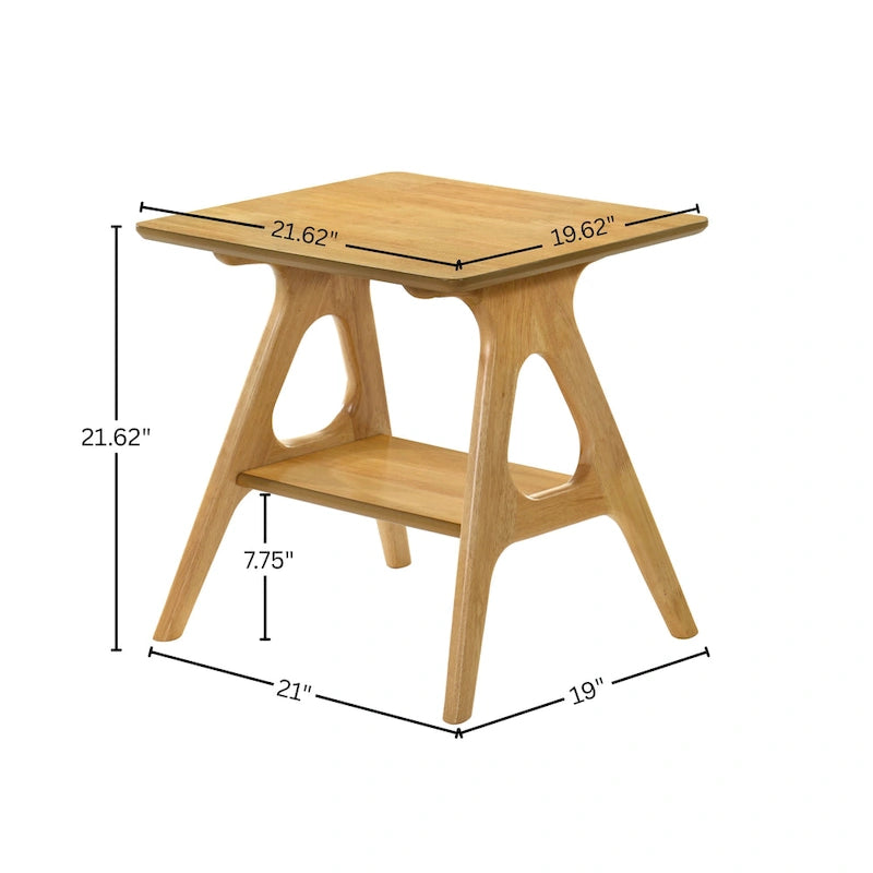 Table d'appoint en bois Mid-Century Modern avec étagère