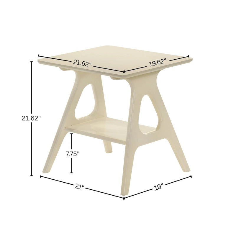 Table d'appoint en bois Mid-Century Modern avec étagère