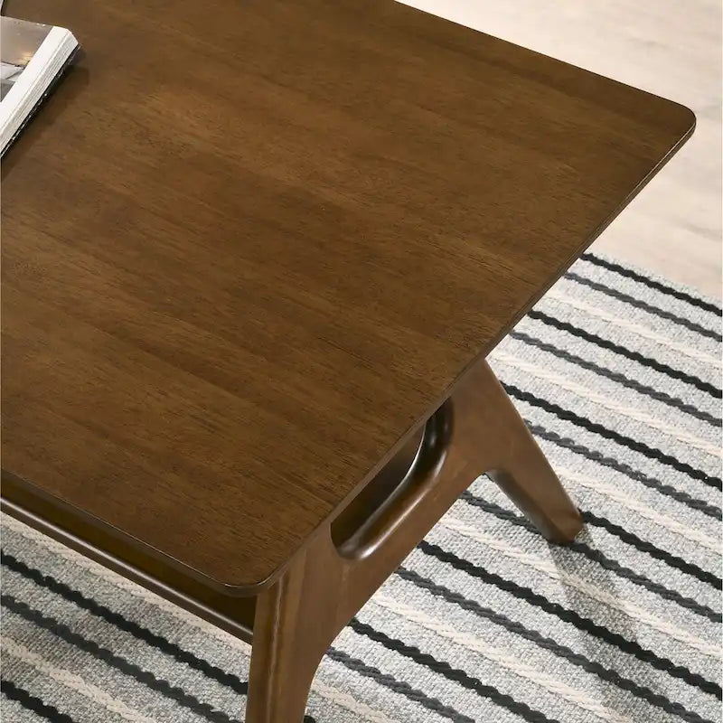 Table d'appoint en bois Mid-Century Modern avec étagère