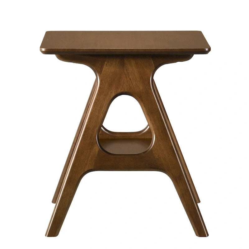 Table d'appoint en bois Mid-Century Modern avec étagère