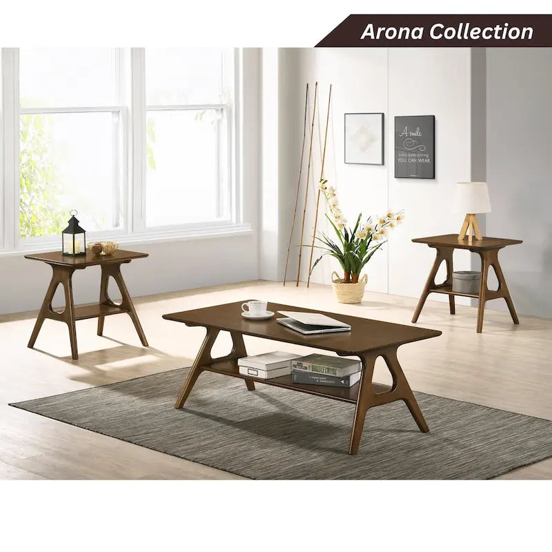 Table d'appoint en bois Mid-Century Modern avec étagère
