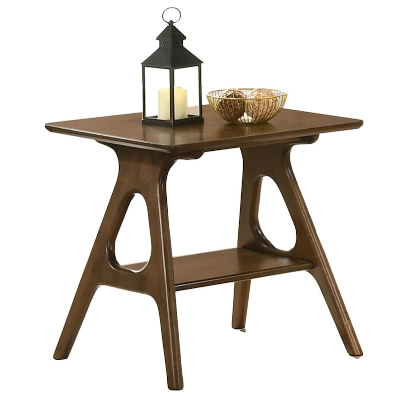Table d'appoint en bois Mid-Century Modern avec étagère