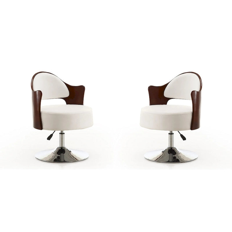 Fauteuil d'appoint pivotant réglable en hauteur en similicuir blanc et chrome poli (lot de 2)