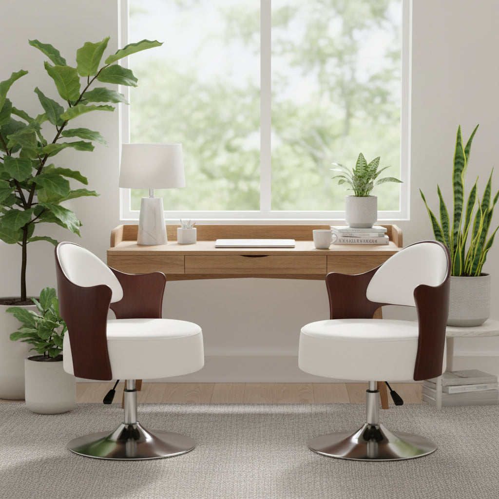  Bopper White and Polished Chrome Faux Leather Adjustable Height Swivel Accent Chair (Set of 2)