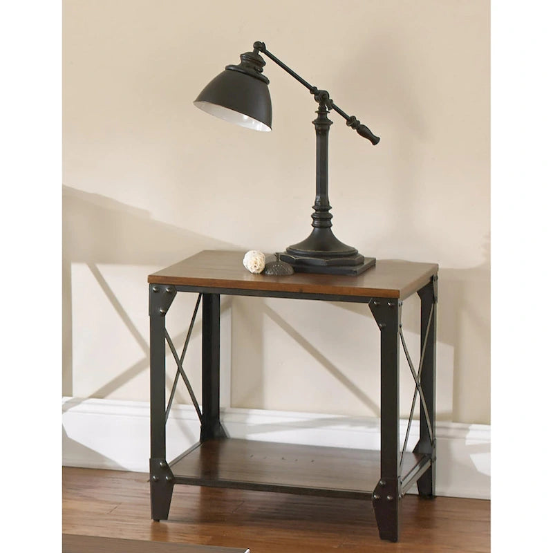  Fischer Solid Wood and Iron Rustic Square Side Table