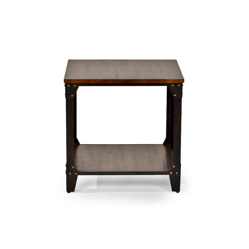 Table d'appoint carrée rustique en bois massif et fer forgé