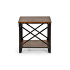 Table d'appoint carrée rustique en bois massif et fer forgé