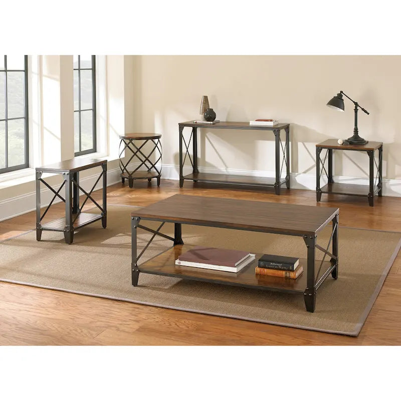 Table d'appoint carrée rustique en bois massif et fer forgé