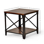Table d'appoint carrée rustique en bois massif et fer forgé