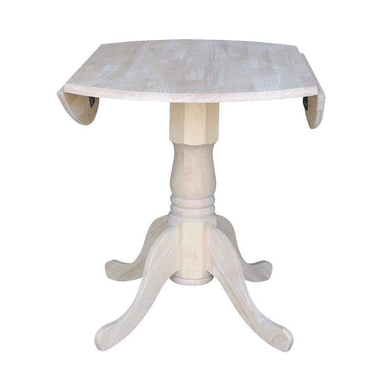 Table de salle à manger ronde en bois massif de 36 pouces avec abattants - Non finie