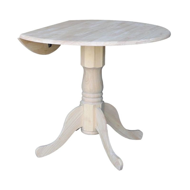 Table de salle à manger ronde en bois massif de 36 pouces avec abattants - Non finie