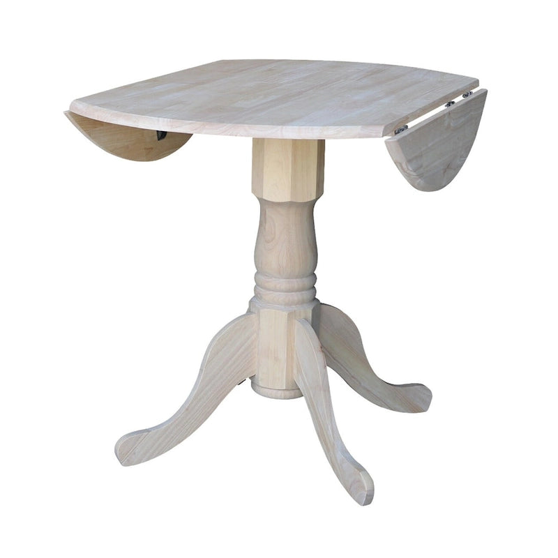 Table de salle à manger ronde en bois massif de 36 pouces avec abattants - Non finie