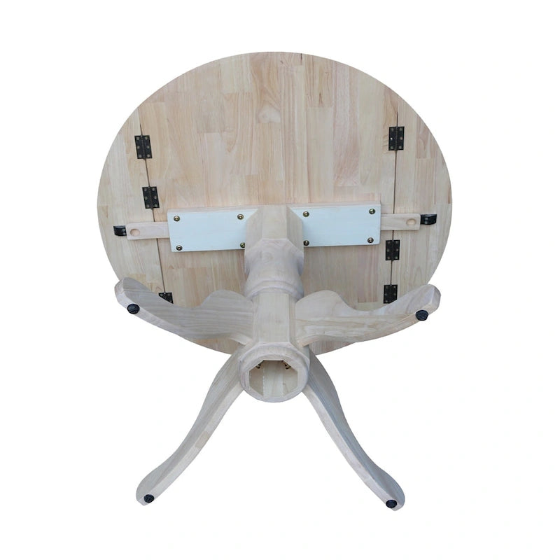 Table de salle à manger ronde en bois massif de 36 pouces avec abattants - Non finie