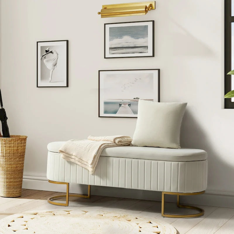 David Modern Upholstered Flip Top Storage Bench with Ottoman by 