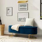 Banc de rangement capitonné avec dessus relevable et pouf.