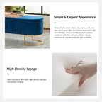 Banc de rangement capitonné avec dessus relevable et pouf.