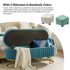 Banc de rangement capitonné avec dessus relevable et pouf.