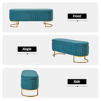 Banc de rangement capitonné avec dessus relevable et pouf.