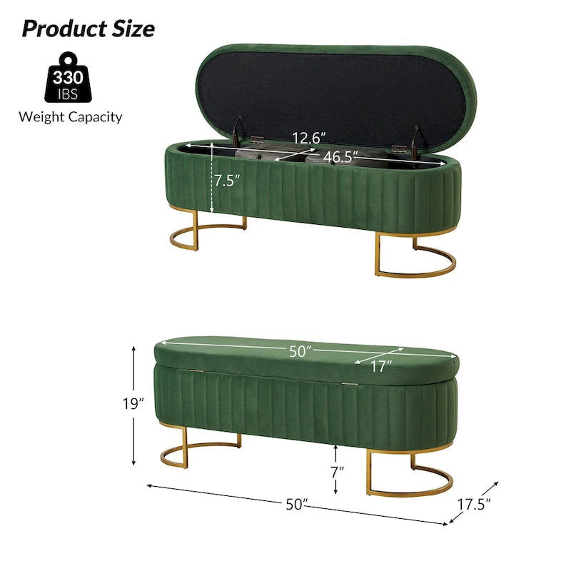 Banc de rangement capitonné avec dessus relevable et pouf.