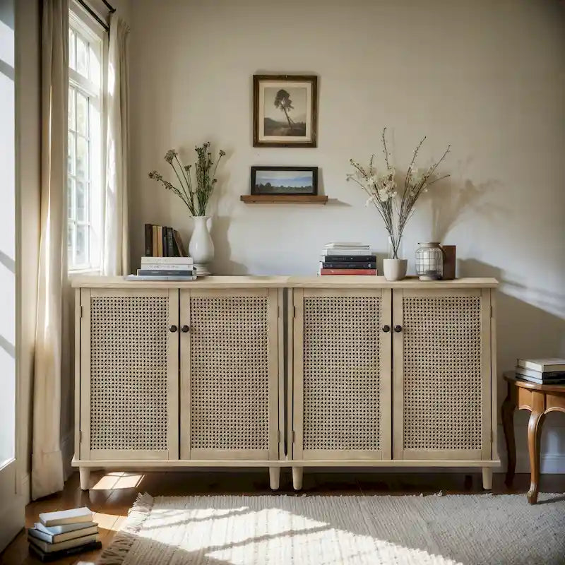 Buffets en rotin tressé et portes en osier, meubles d'appoint