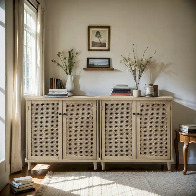Buffets en rotin tressé et portes en osier, meubles d'appoint