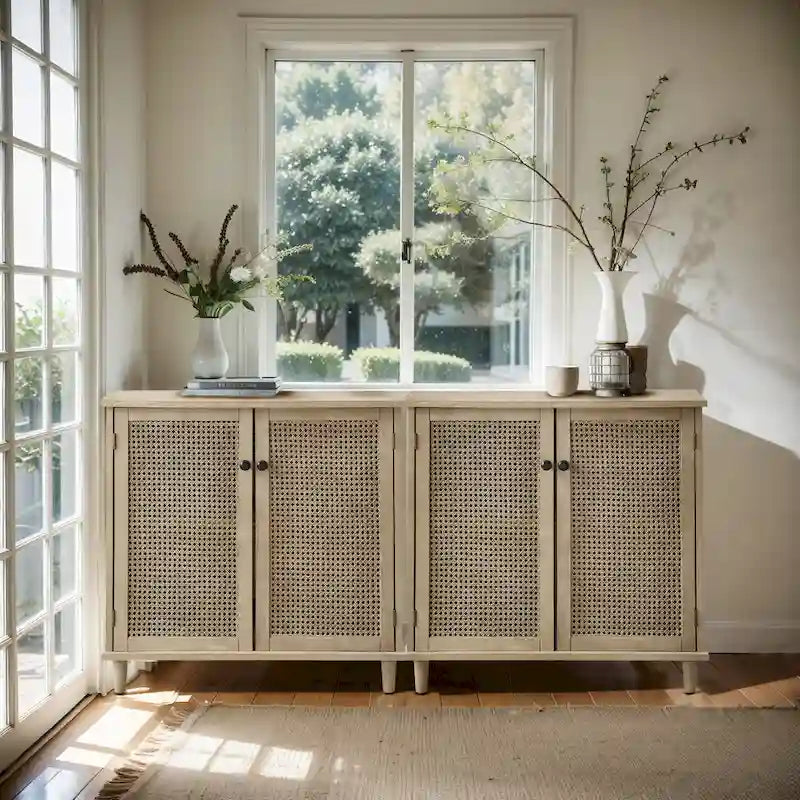 Buffets en rotin tressé et portes en osier, meubles d'appoint