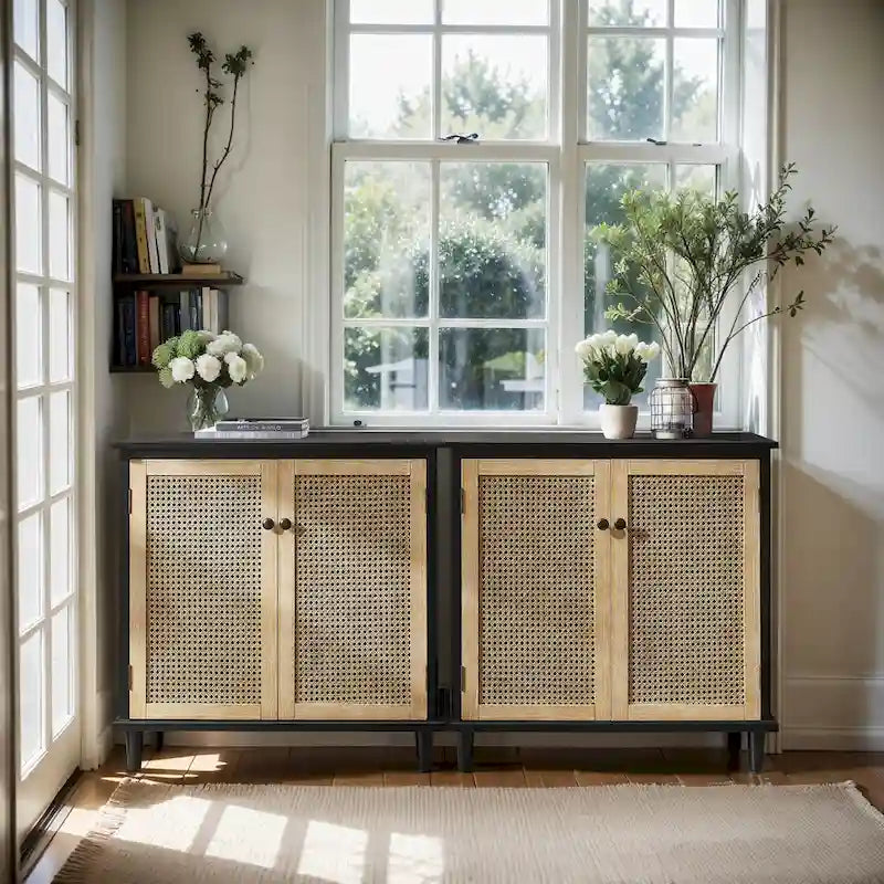 Buffets en rotin tressé et portes en osier, meubles d'appoint