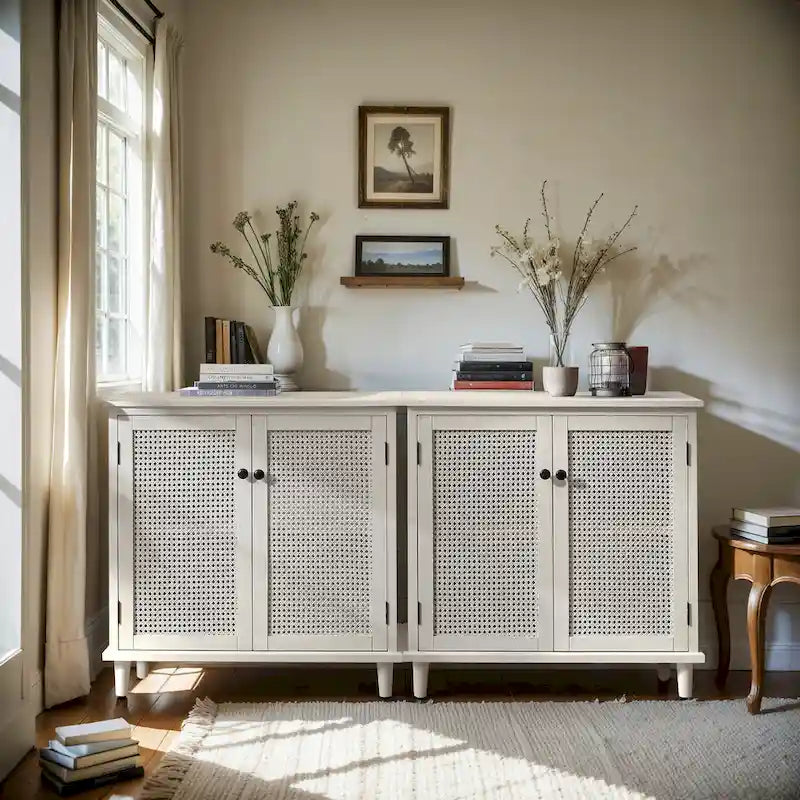 Buffets en rotin tressé et portes en osier, meubles d'appoint