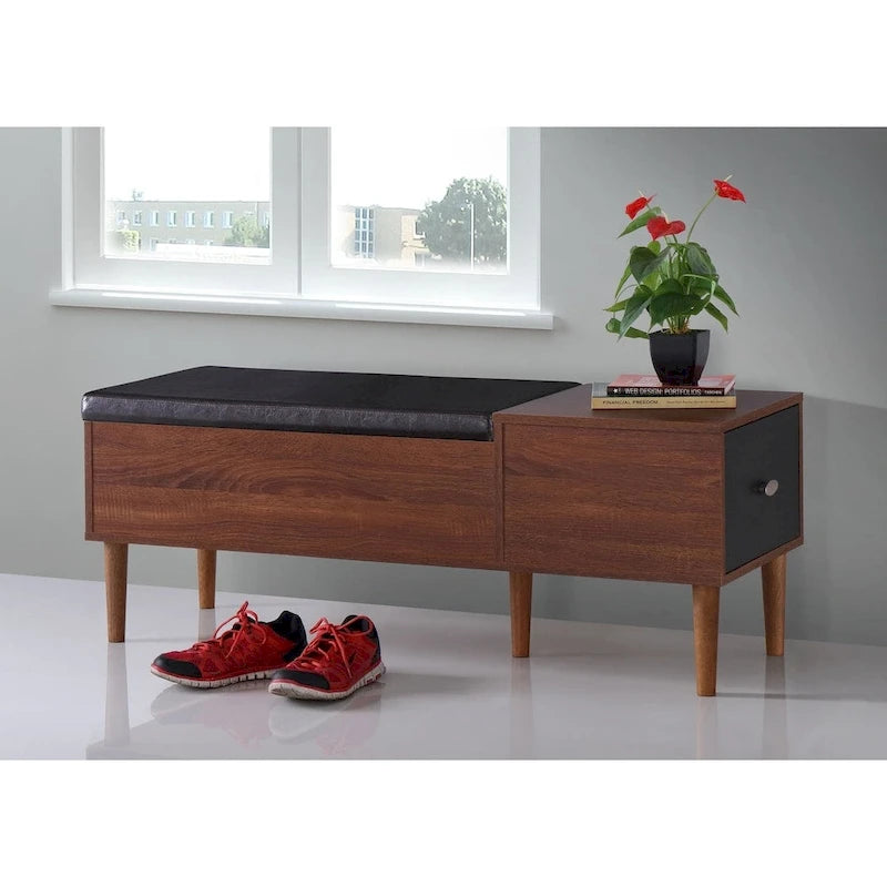 Banc de rangement à chaussures à 1 tiroir, style milieu du siècle