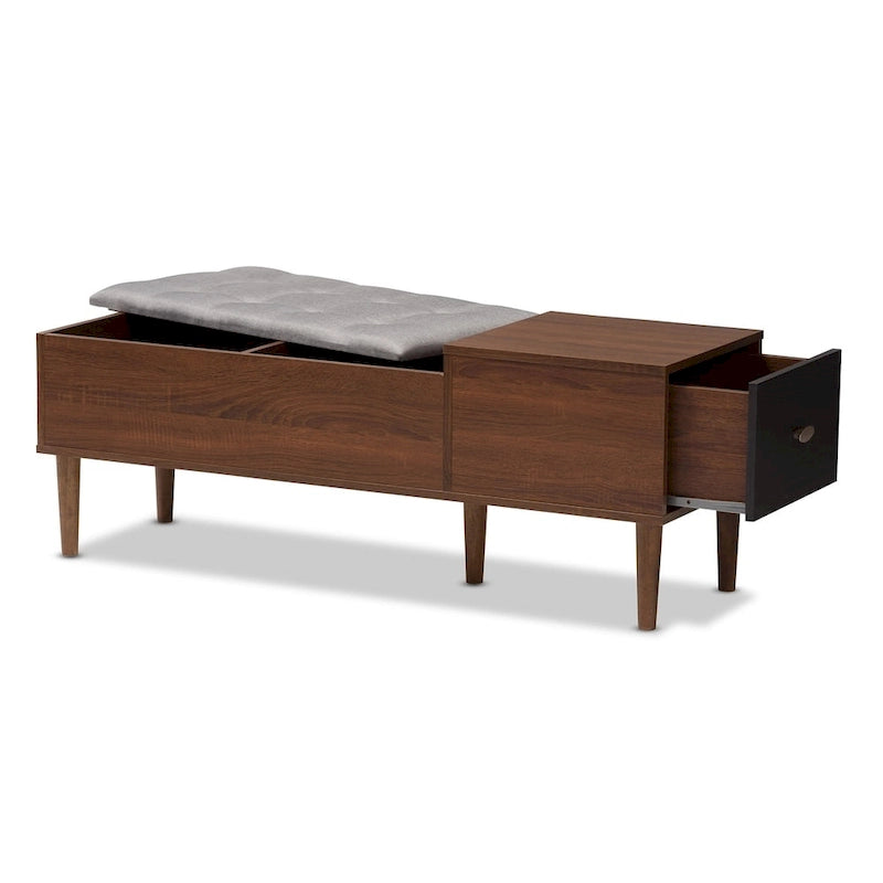 Banc de rangement à chaussures à 1 tiroir, style milieu du siècle