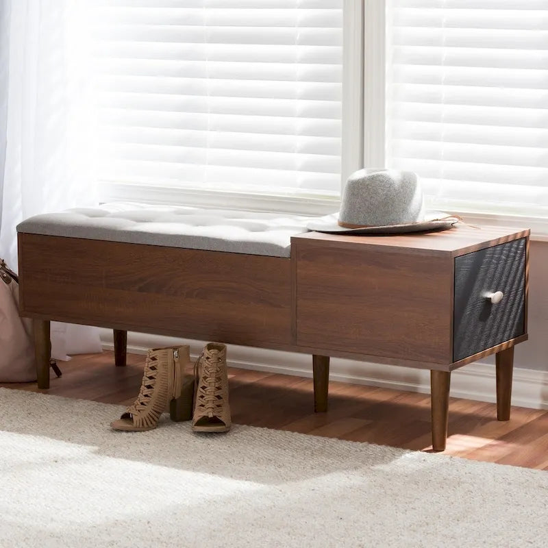 Banc de rangement à chaussures à 1 tiroir, style milieu du siècle