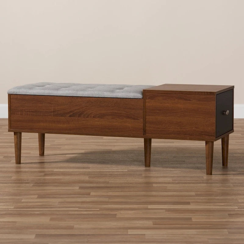 Banc de rangement à chaussures à 1 tiroir, style milieu du siècle