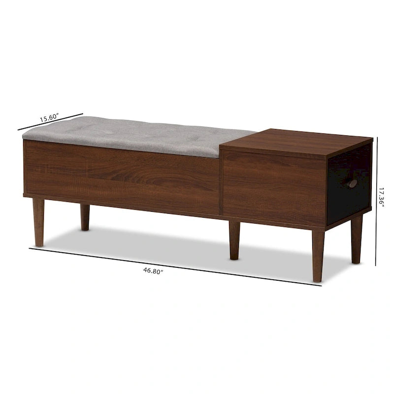 Banc de rangement à chaussures à 1 tiroir, style milieu du siècle