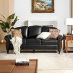 Eduard 84 Traditional Genuine Leather Sofa with Carved Wood Legs by 
