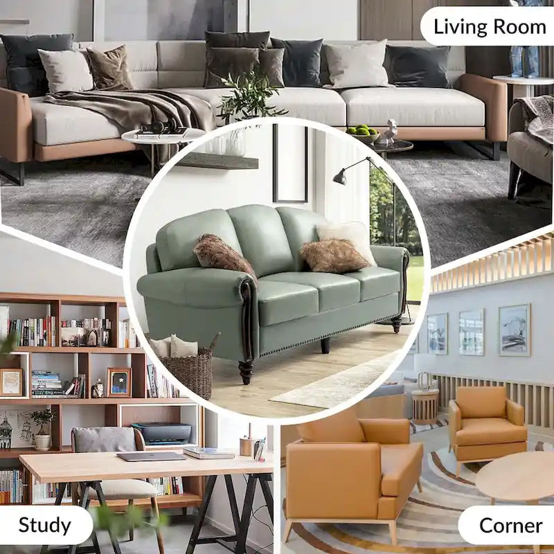 Canapé traditionnel en cuir véritable avec pieds en bois sculpté