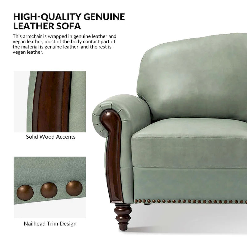 Canapé traditionnel en cuir véritable avec pieds en bois sculpté