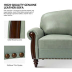 Canapé traditionnel en cuir véritable avec pieds en bois sculpté