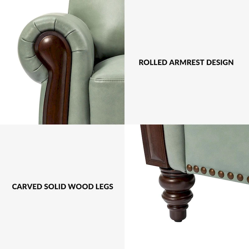 Canapé traditionnel en cuir véritable avec pieds en bois sculpté