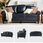 Canapé traditionnel en cuir véritable avec pieds en bois sculpté